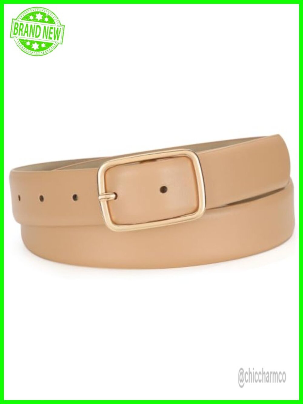 Women's PU Leather Belt with Gold Square Buckle, Classic Accessory